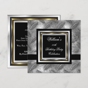 Convites Elegante Preto Dourado Prata Aniversário Metal Mas