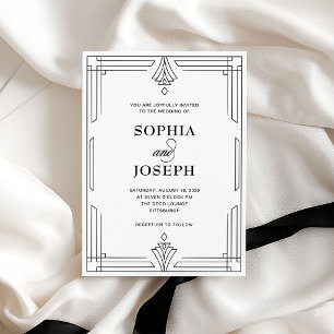 Convites Elegante Preto e Branco Casamento Formal Atempor