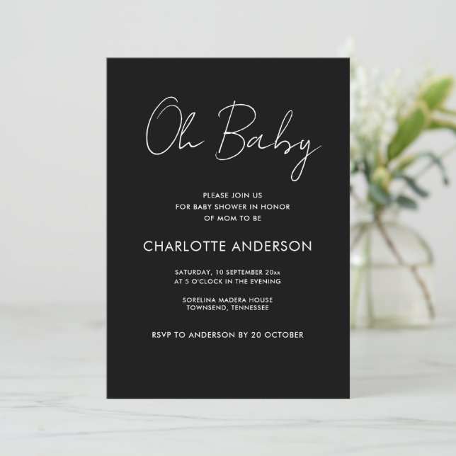 Convites elegante preto-e-branco moderno com script de chá  (Em pé/Frente)