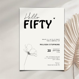Convites Elegante Preto e Branco Olá Cinquenta 50º Aniversá