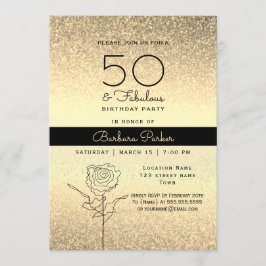 Convites Elegante Preto e Dourado 50º Aniversário