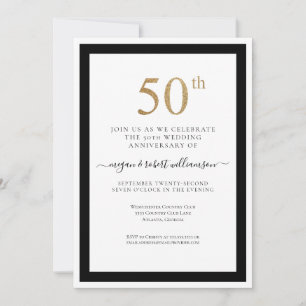 Convites Elegante Preto e Dourado 50º Aniversário de Bodas