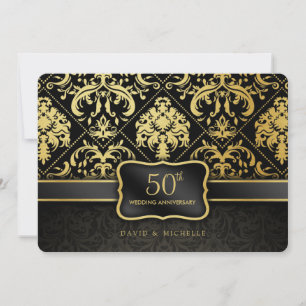 Convites Elegante Preto e Dourado 50º Aniversário de Casame