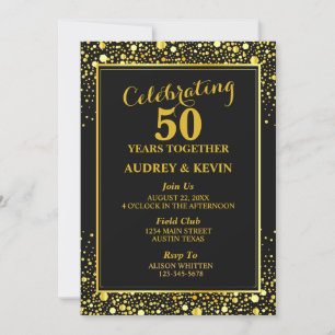 Convites Elegante Preto e Dourado 50º Aniversário de Casame