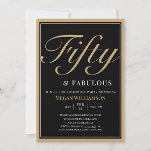 Convites Elegante Preto e Dourado 50 e Fabuloso Aniversário
