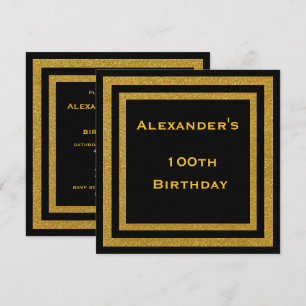 Convites Elegante preto e Dourado brilho enquadrado no 100º