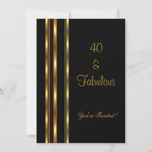Convites Elegante Preto e Dourado Fabuloso 40º Aniversário