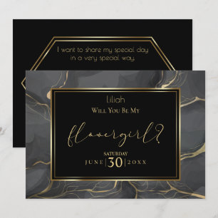 Convites Elegante Preto e Dourado Você Será Minha Dama de