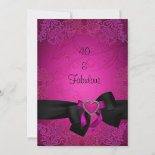Convites Elegante Preto e Rosa Fabuloso 40º Aniversário