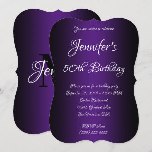 Convites Elegante Preto e Royal Purple Ombre 50º Aniversári