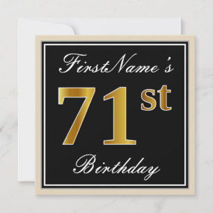 Convites Elegante, Preto, Falso Dourado Aniversário de 71 a