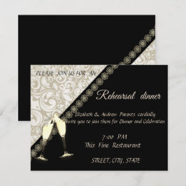 Convites Elegante preto, jantar de ensaio de casamento em d