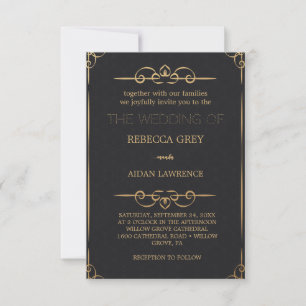 Convites Elegante Preto Popular Dourado Falso Folha Script 