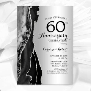 Convites Elegante Preto Prata 60º Aniversário