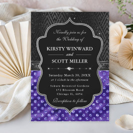Convites Elegante Preto Prata Roxo Pontos Brilho Casamento