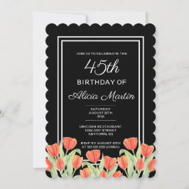 Convites Elegante Primavera Red Tulip Flora Black 45º Anive