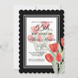 Convites Elegante Primavera Red Tulip Flora Black 55th Birt