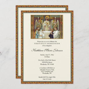 Convites Elegante Primeira Menina Sagrada de Comunhão