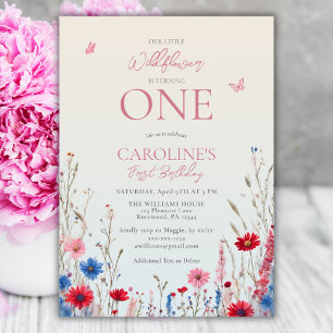 Convites Elegante primeiro aniversario de bebê de flor selv