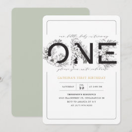 Convites Elegante primeiro aniversario Eucalyptus Green Flo