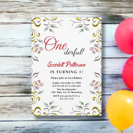 Convites Elegante primeiro aniversario Floral de Cores Aquá