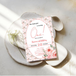 Convites Elegante primeiro aniversario Rosa Rosa Cor-de-Águ