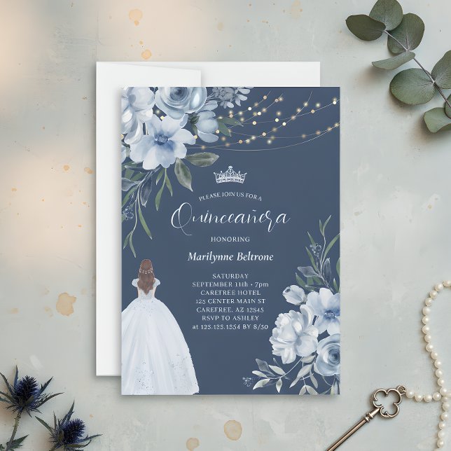 Convites Elegante Princesa Azul Quinceañera (Criador carregado)