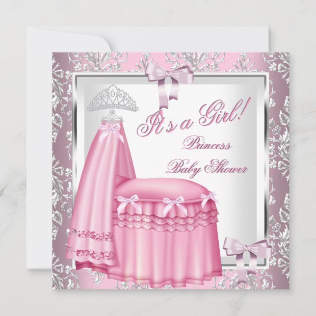 Convites Elegante Princesa Churrasco Bebê Menina Rosa Cama  (Frente)