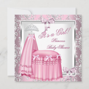 Convites Elegante Princesa Churrasco Bebê Menina Rosa Cama 