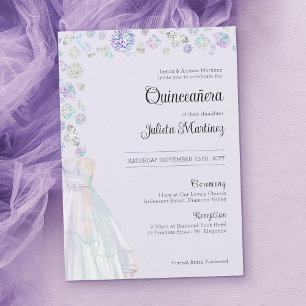 Convites Elegante Princesa de Diamantes Quinceanera e Missa