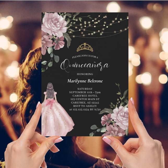 Convites Elegante Princesa Floral Moderna Quinceañera (Criador carregado)