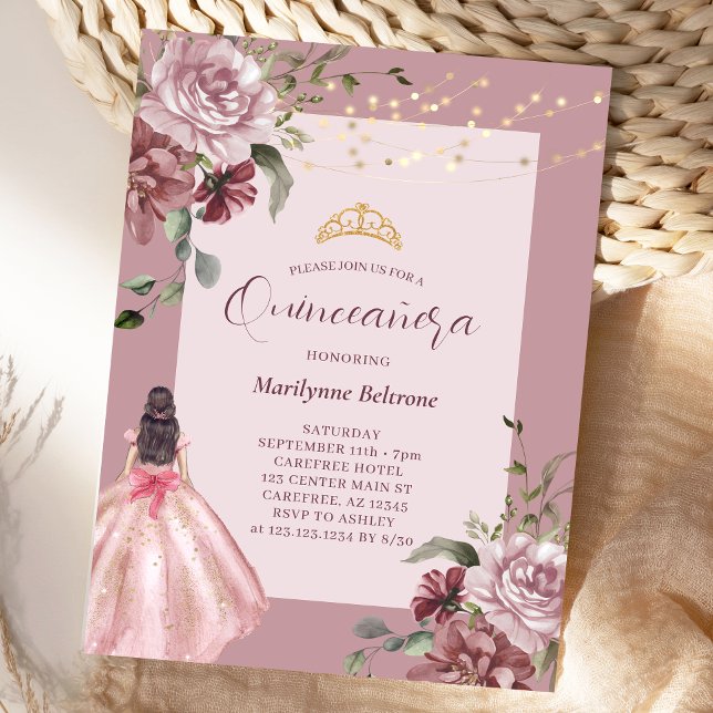 Convites Elegante Princesa Floral Quinceañera (Criador carregado)