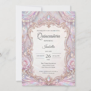 Convites Elegante Princesa Iridescente Quinceañera