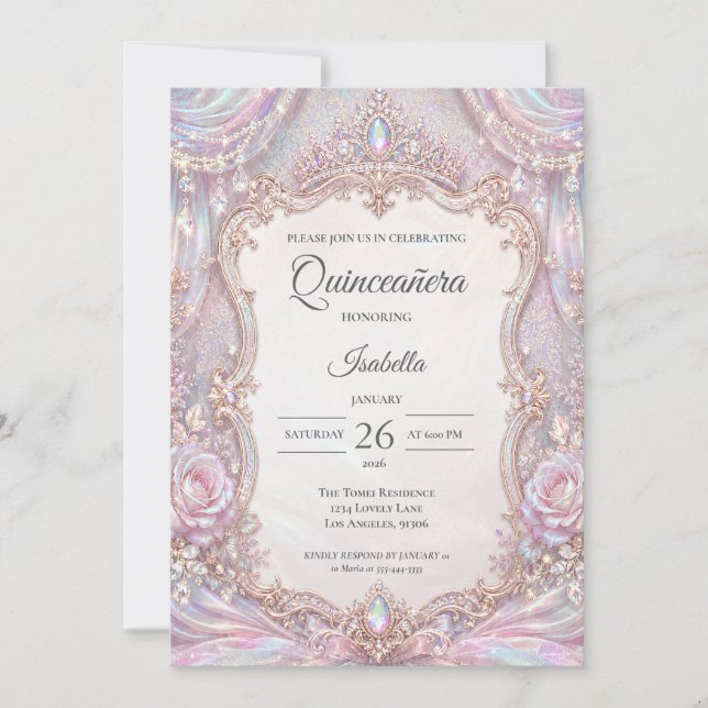 Convites Elegante Princesa Iridescente Quinceañera (Frente)