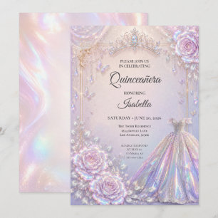 Convites Elegante Princesa Iridescente Quinceañera