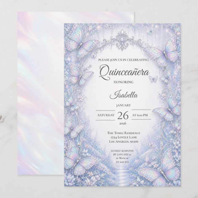 Convites Elegante Princesa Iridescente Quinceañera (Frente/Verso)
