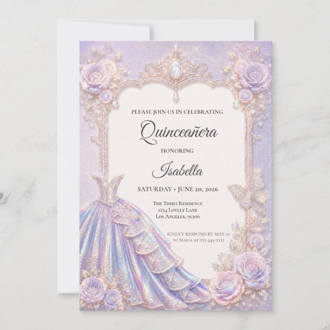 Convites Elegante Princesa Iridescente Quinceañera (Frente)