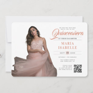 Convites Elegante Princesa Rosa Código QR Quinceañera