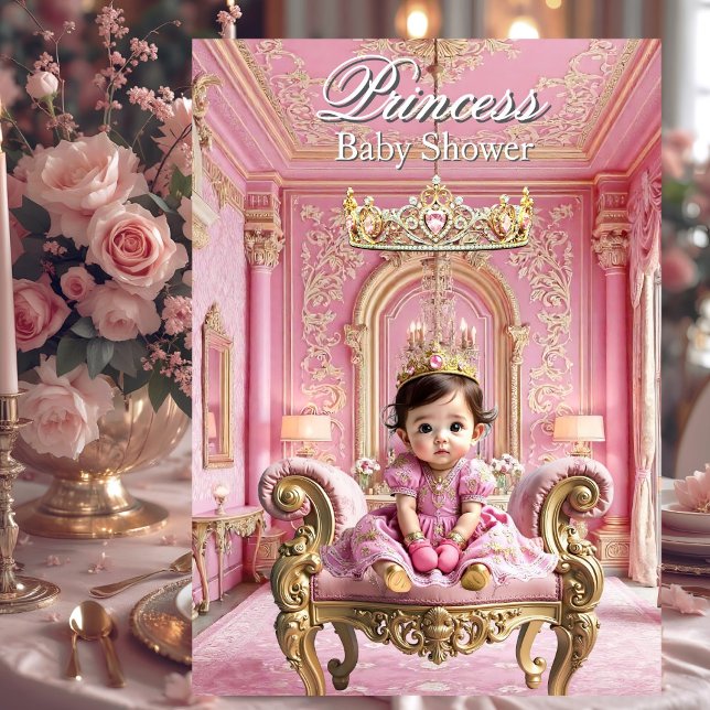 Convites Elegante Princesa Rosa Dourado Churrasco do Bebê P (Criador carregado)