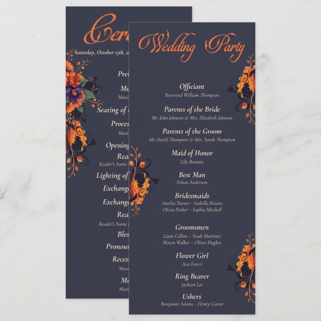 Convites Elegante Programa de Casamento Floral Mínimo do Go (Frente/Verso)