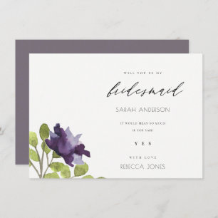 CONVITES ELEGANTE PURPLE BLUE FLORAL WATERCOLOR BRIDESMAID