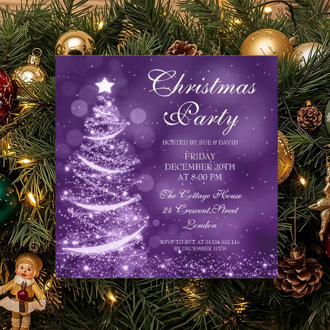 Convites Elegante Purple Christmas Party Sparkle (Elegant Purple Christmas Party Sparkle Invitation)