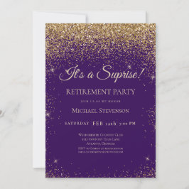 Convites Elegante Purple Dourado Surprise Retirement Party