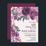 Convites Elegante Purple Watercolor aniversário de 30 anos<br><div class="desc">Lilac botânico bonito e convite de festas de aniversário de 30 anos floral de aquarela roxa.</div>