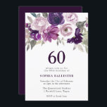 Convites Elegante Purple Watercolor Floral 60º Aniversário<br><div class="desc">Noite de 60.o Convite para Aquarelas Roxas Elegante Floral Ver coleção correspondente em Niche e Nest Store</div>