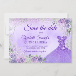 Convites Elegante Púrpura Natal Mis Quince Salvar Data