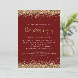 Convites Elegante QR Borgonha Dourado Glitter Casamento