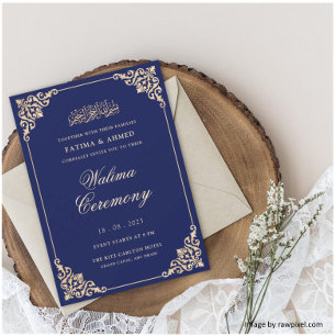 Convites Elegante Quadro Barroco Cerimônia Walima Azul Real