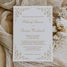 Convites Elegante Quadro Botânico de Letra Dourada Casament