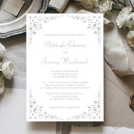 Convites Elegante Quadro Botânico de Letra Prata Casamento